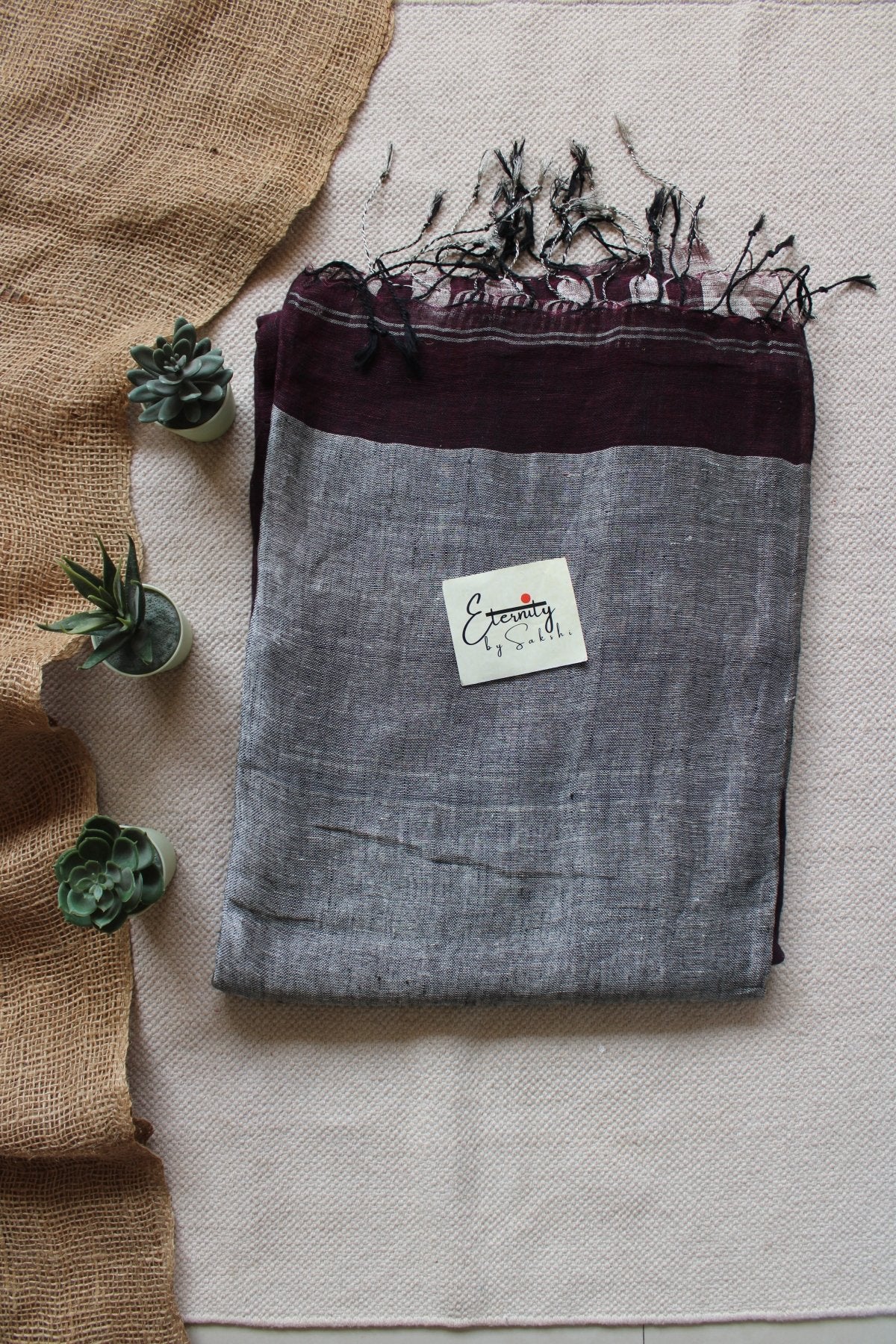 Wine Whisper Linen Saree - Eternity by Sakshi