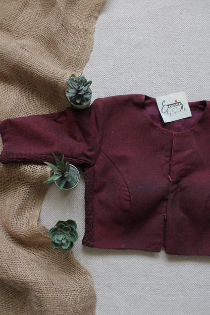 Maroon Double Zip Mood With Sleeves Stretchable Blouse - Eternity by Sakshi