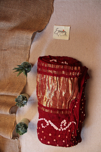 Maroon Plain Bandhani Saree