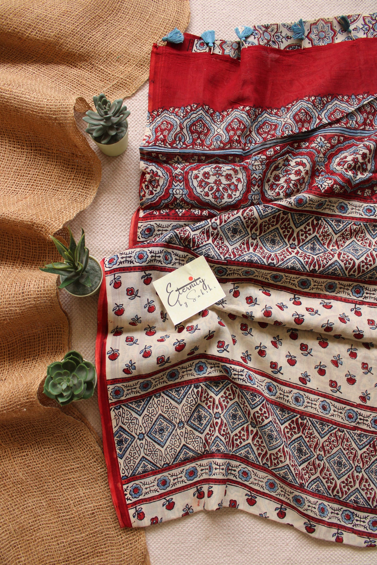 Cream Maroon Rajneel Ajrakh Saree