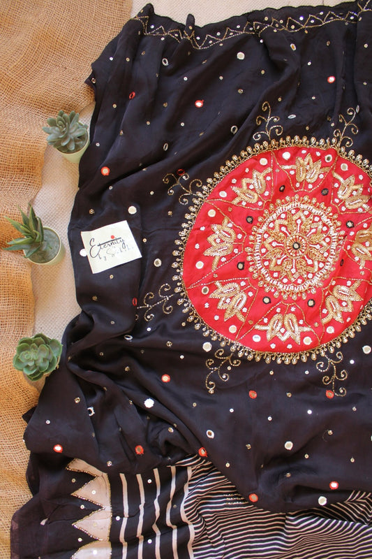 Radhika Ajrakh Modal Silk Saree with Artisan Handwork - Eternity by Sakshi