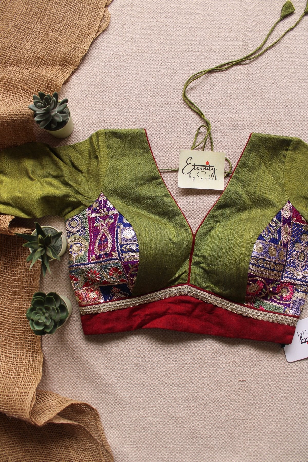 Green Navratri Patch Limited Edition Blouse - Eternity by Sakshi