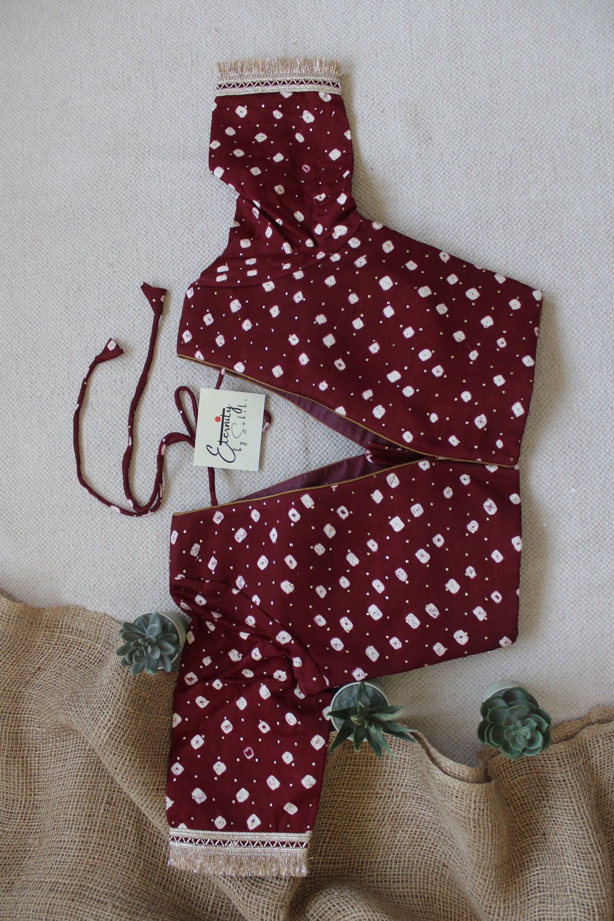 Maroon Bandhani with Patch Blouse