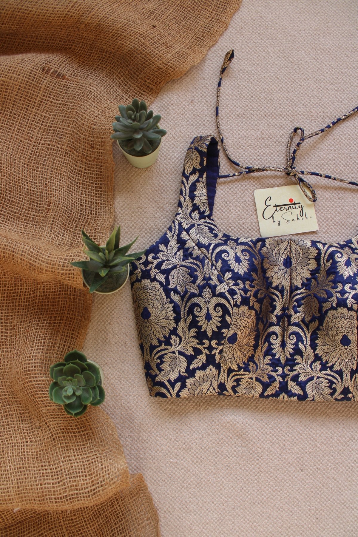 Blue Brocade Elastic Noorie Blouse - Eternity by Sakshi