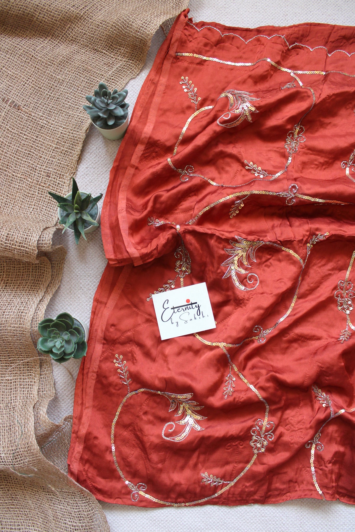 Burnt Orange Saundarya Modal Silk Handwork Saree