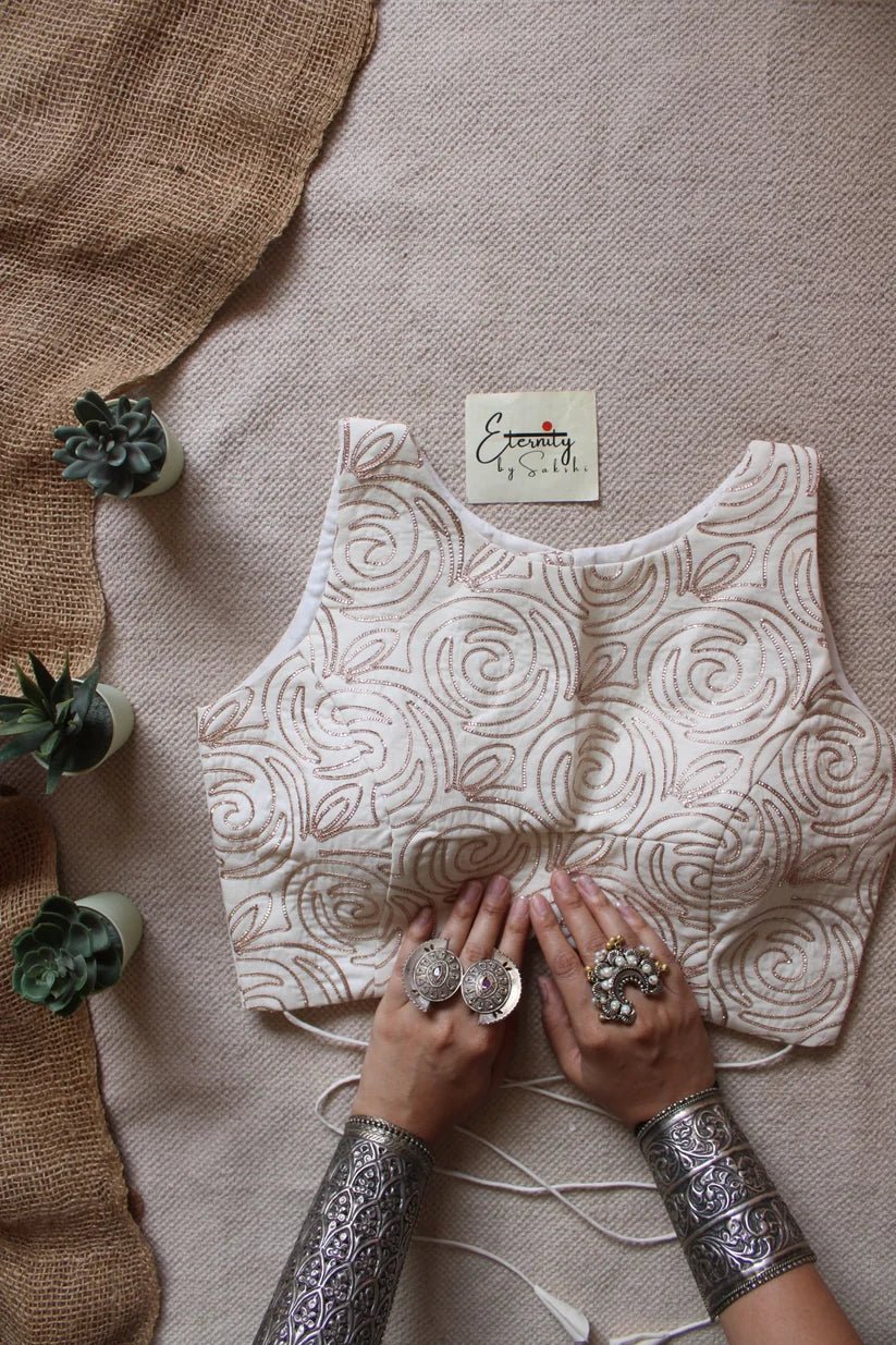 White Sundari Saree + Pearl Blouse Combo - Eternity by Sakshi
