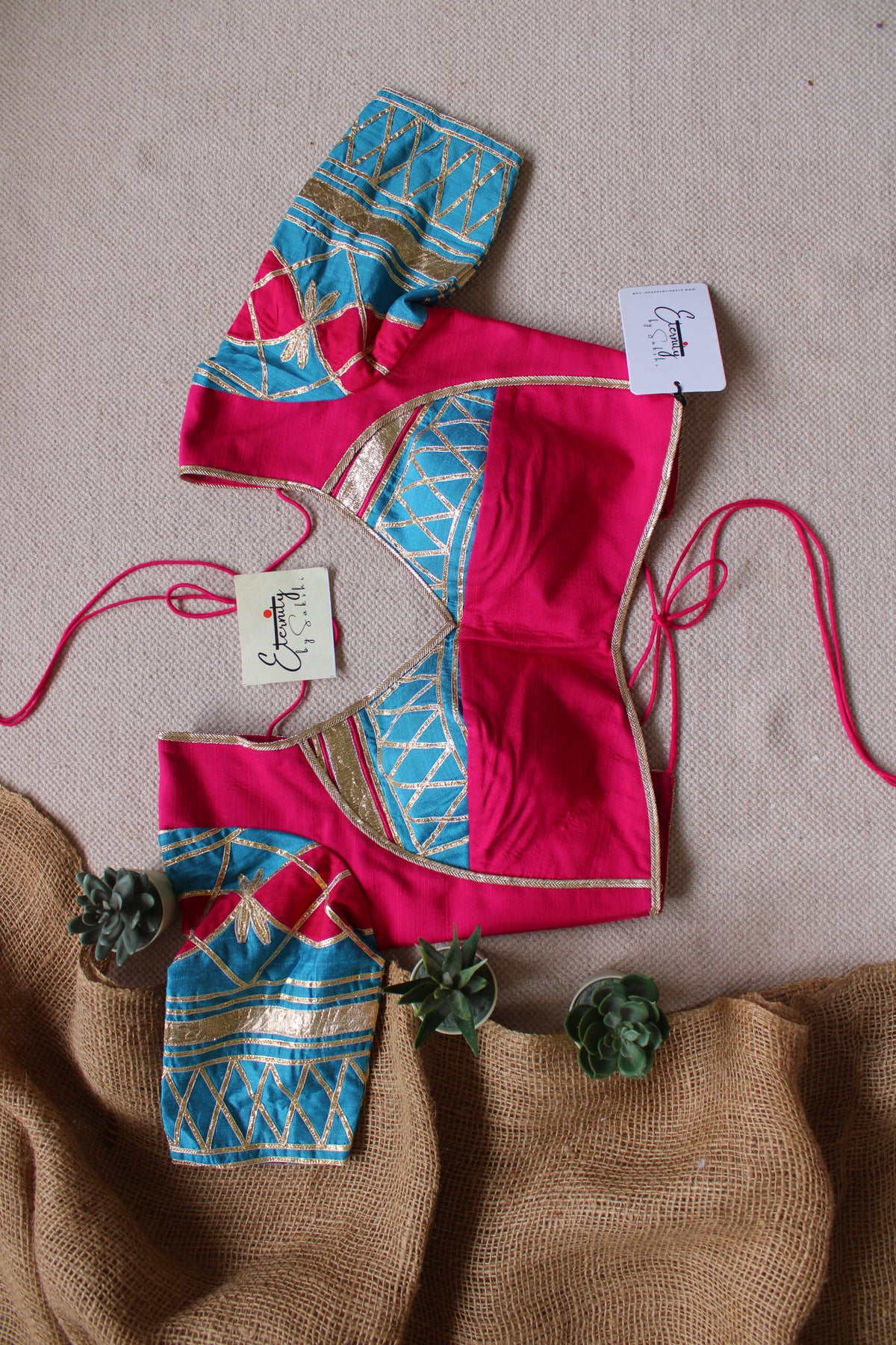 Pink Blue Gottapatti Limited Navratri Patch Blouse