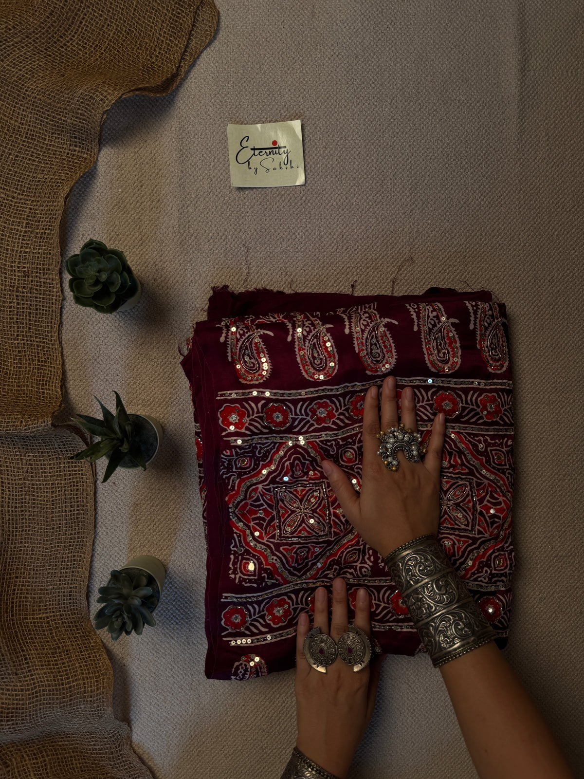 Berry Ajrakh Modal Silk Work Saree