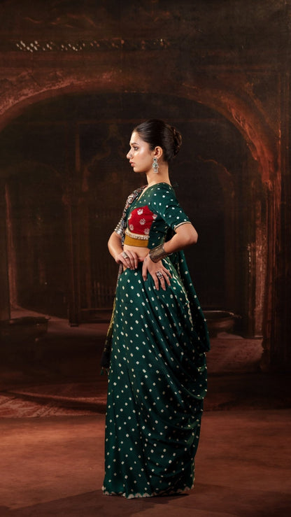 Green Modal Bandhani Saree - Eternity by Sakshi