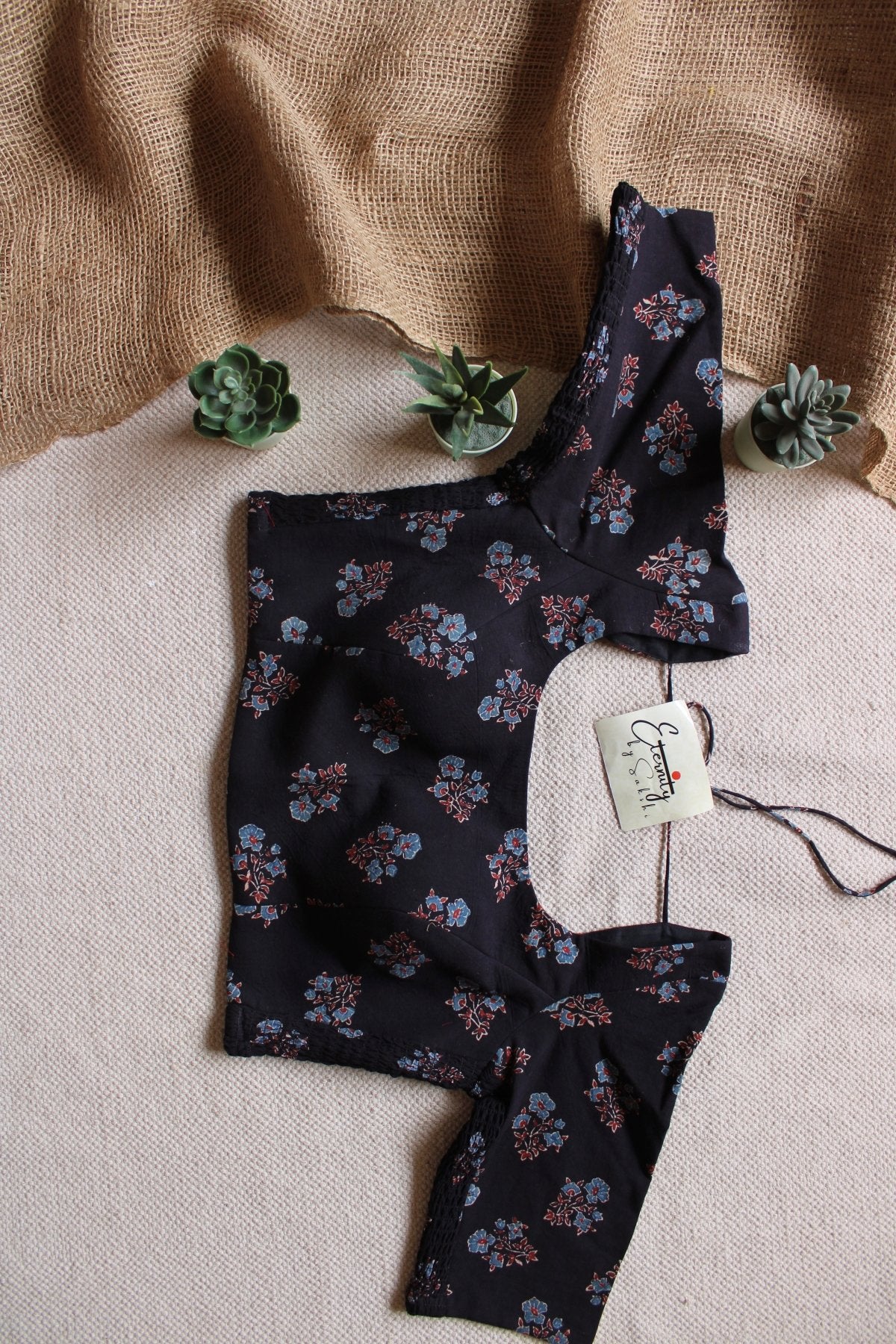 Charcoal Ajrakh Strechable Blouse - Eternity by Sakshi