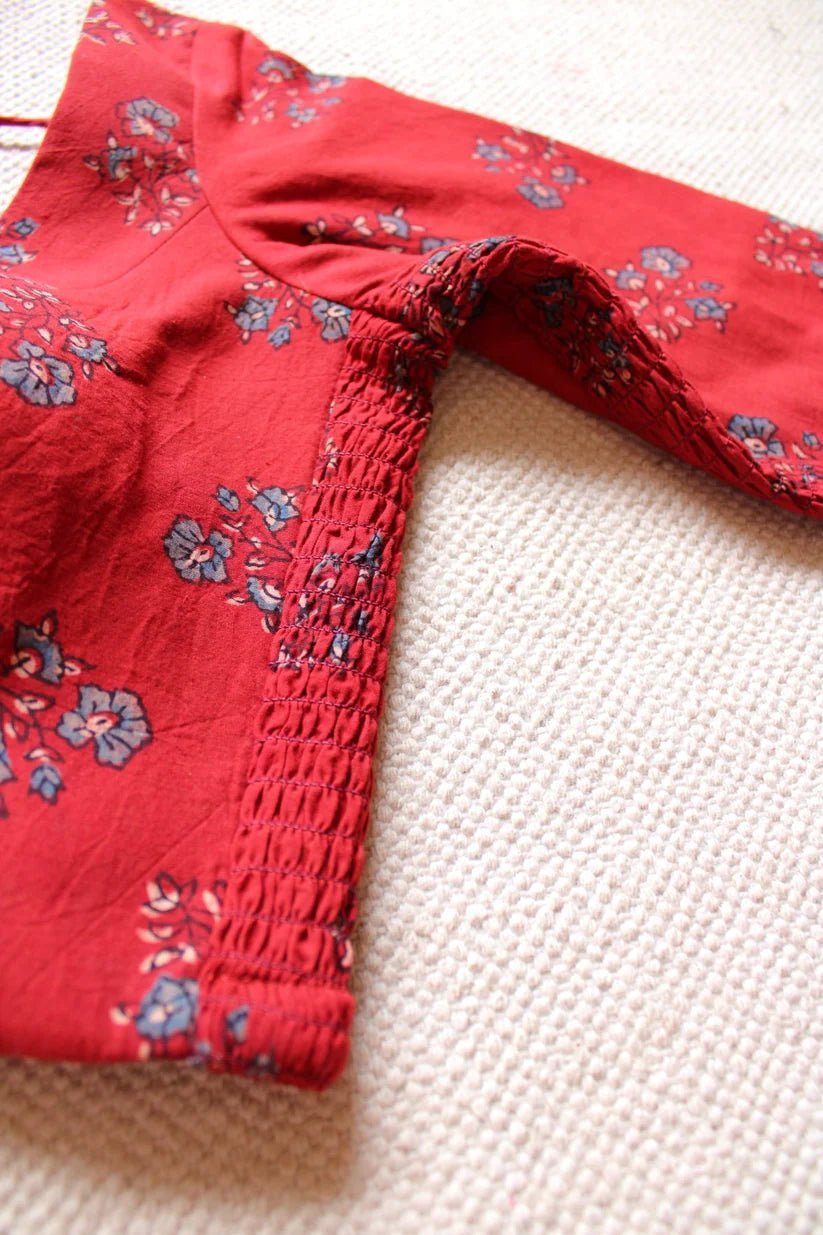 Red Brick + Charcoal (Ajrakh Stretchable) (combo Blouse) - Eternity by Sakshi