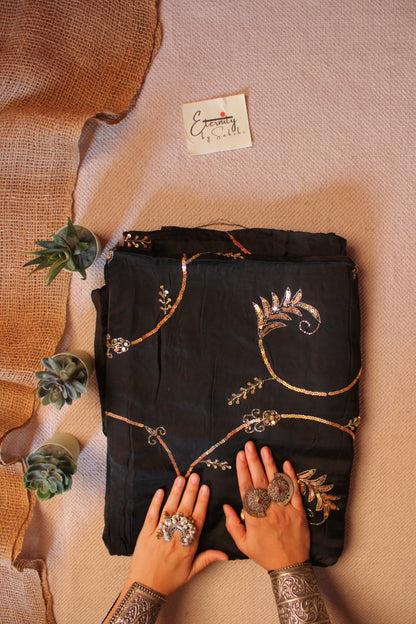 Black Saundarya Modal Silk Handwork Saree