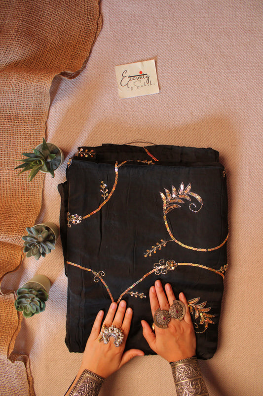 Black Saundarya Modal Silk Handwork Saree