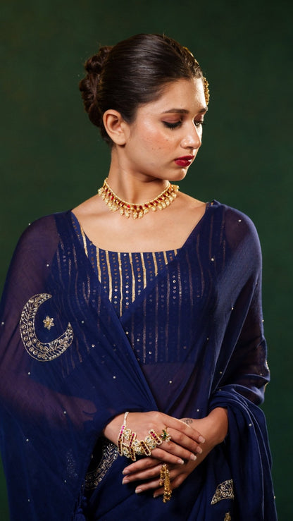 Midnight Chand Tara Handwork Saree - Eternity by Sakshi