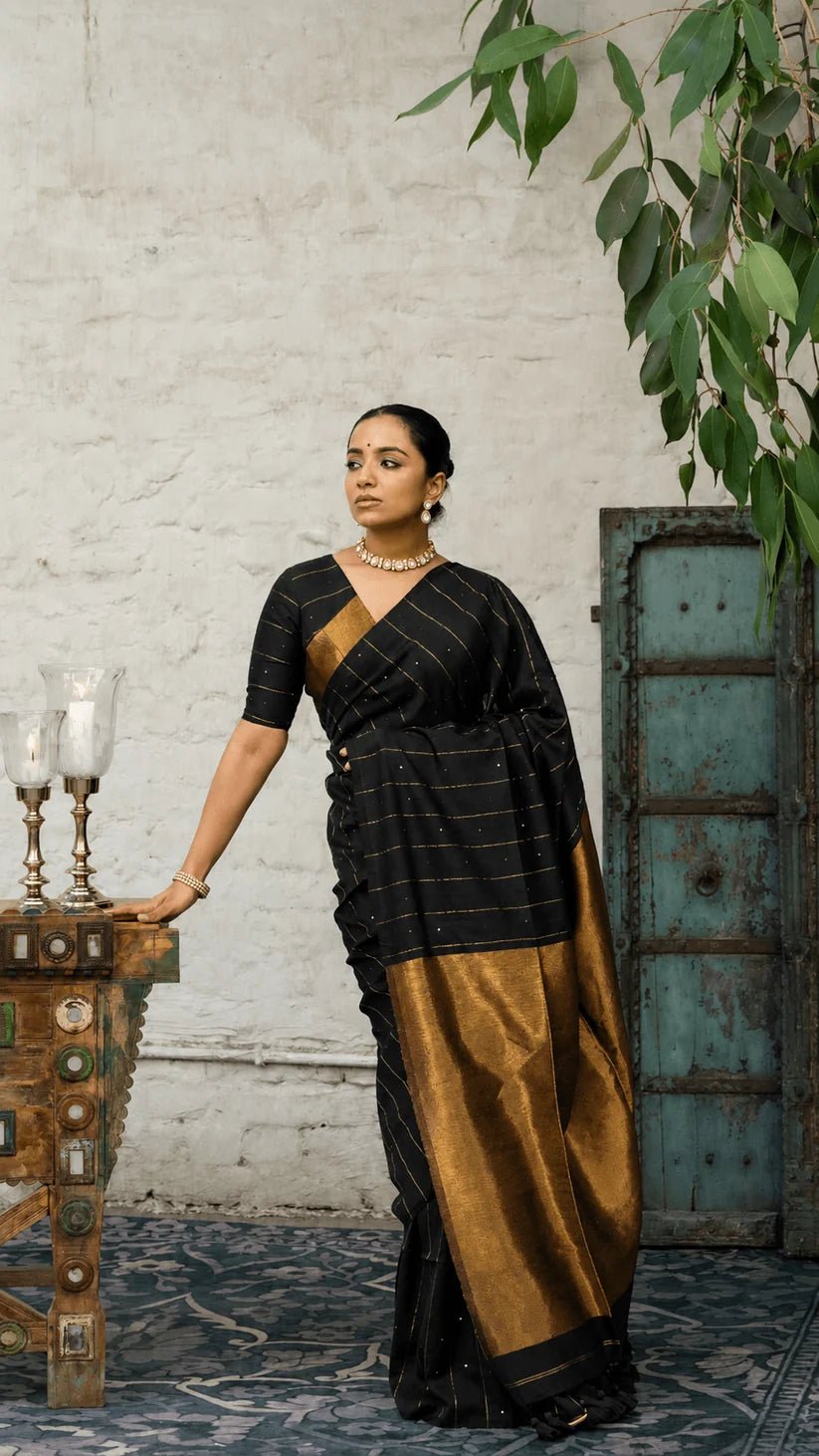Black Galaxy Saree + Black Prasang Blouse Combo - Eternity by Sakshi