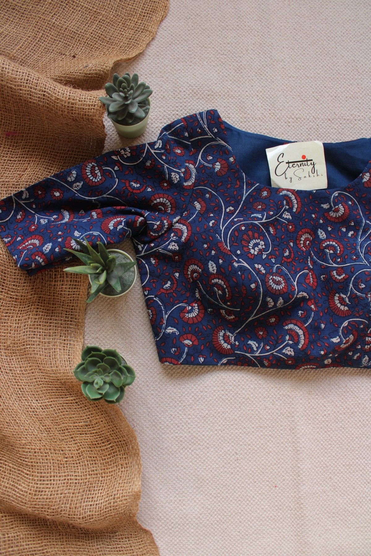 Ajrakh – Blue Floral Blouse - Eternity by Sakshi