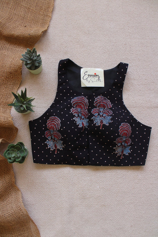Gulmohar Black Ajrakh Blouse - Eternity by Sakshi