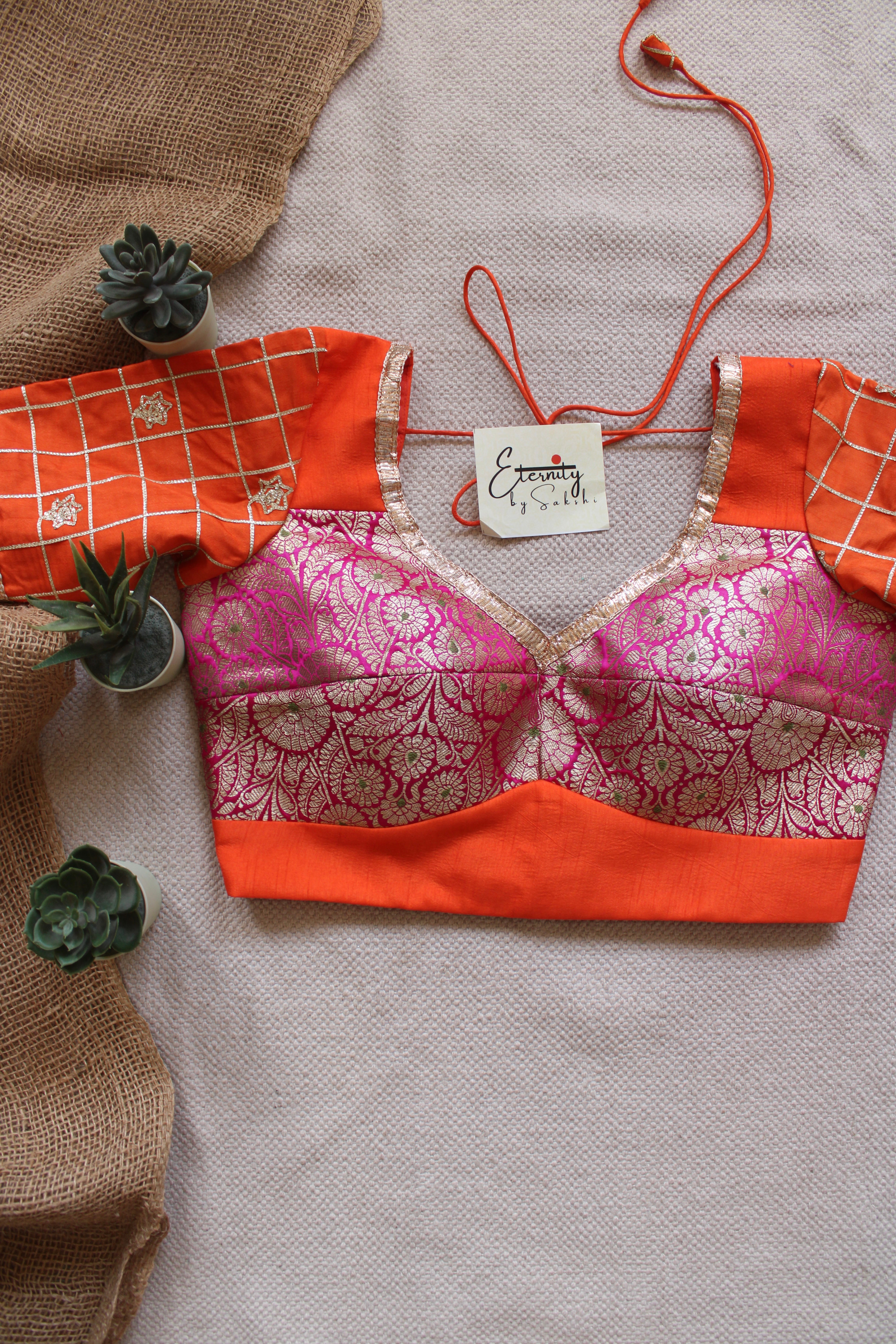 Orange Pink Patch Blouse