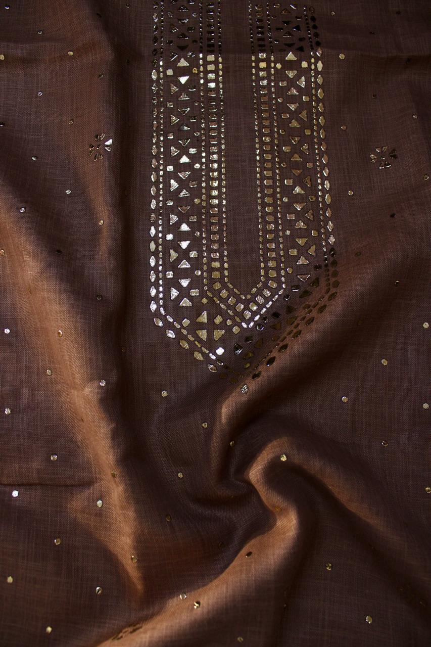 Light Brown Linen Unstitched Mens Kurta Fabric 04