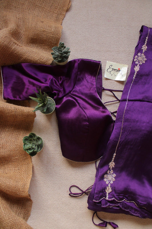 Purple Modal Handwork Saree + Heer Purple Backless Blouse Combo - Eternity by Sakshi