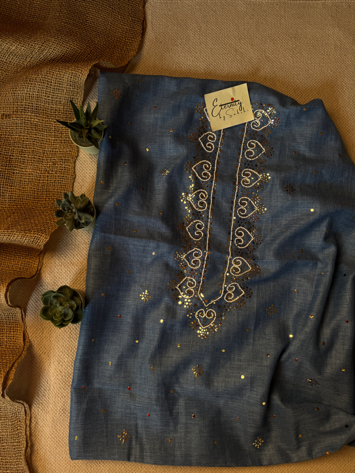 Denim Blue Linen Unstitched Mens Kurta Fabric