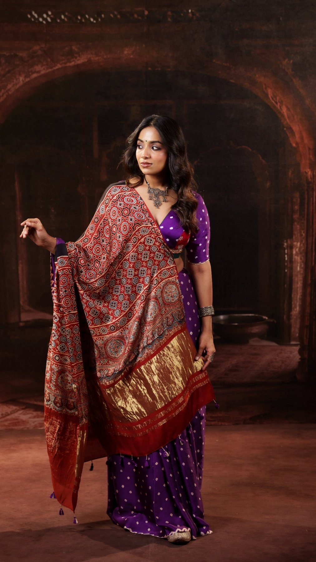 Purple Modal Bandhani Saree - Eternity by Sakshi