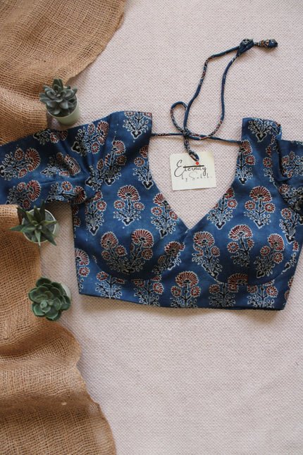Indigo Ajrakh Silk Blouse - Eternity by Sakshi