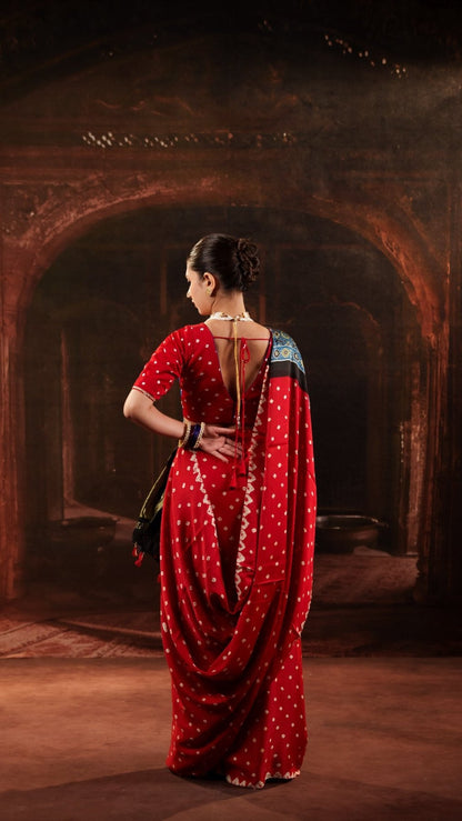Red Modal Bandhani Saree - Eternity by Sakshi