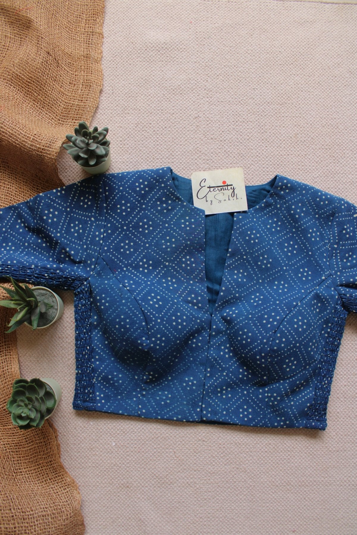 Indigo Vanilla Ajrakh Stretchable Blouse - Eternity by Sakshi