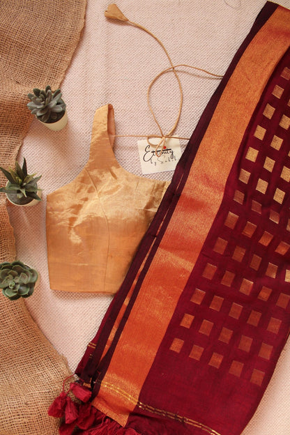 Maroon Meher Saree + Gold Noorie Blouse Combo - Eternity by Sakshi