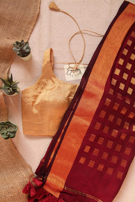Maroon Meher Saree + Gold Noorie Blouse Combo - Eternity by Sakshi