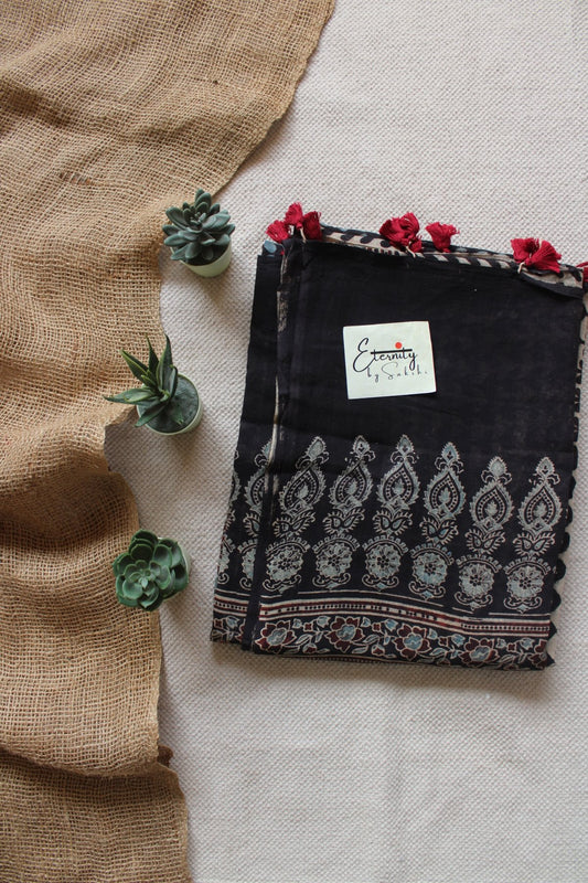 Black Ajrakh Saree - Eternity by Sakshi