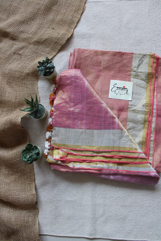 Pink Metallic Linen Saree - Eternity by Sakshi