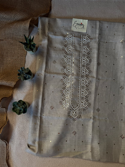 Steel Grey Heart Linen Unstitched Mens Kurta Fabric