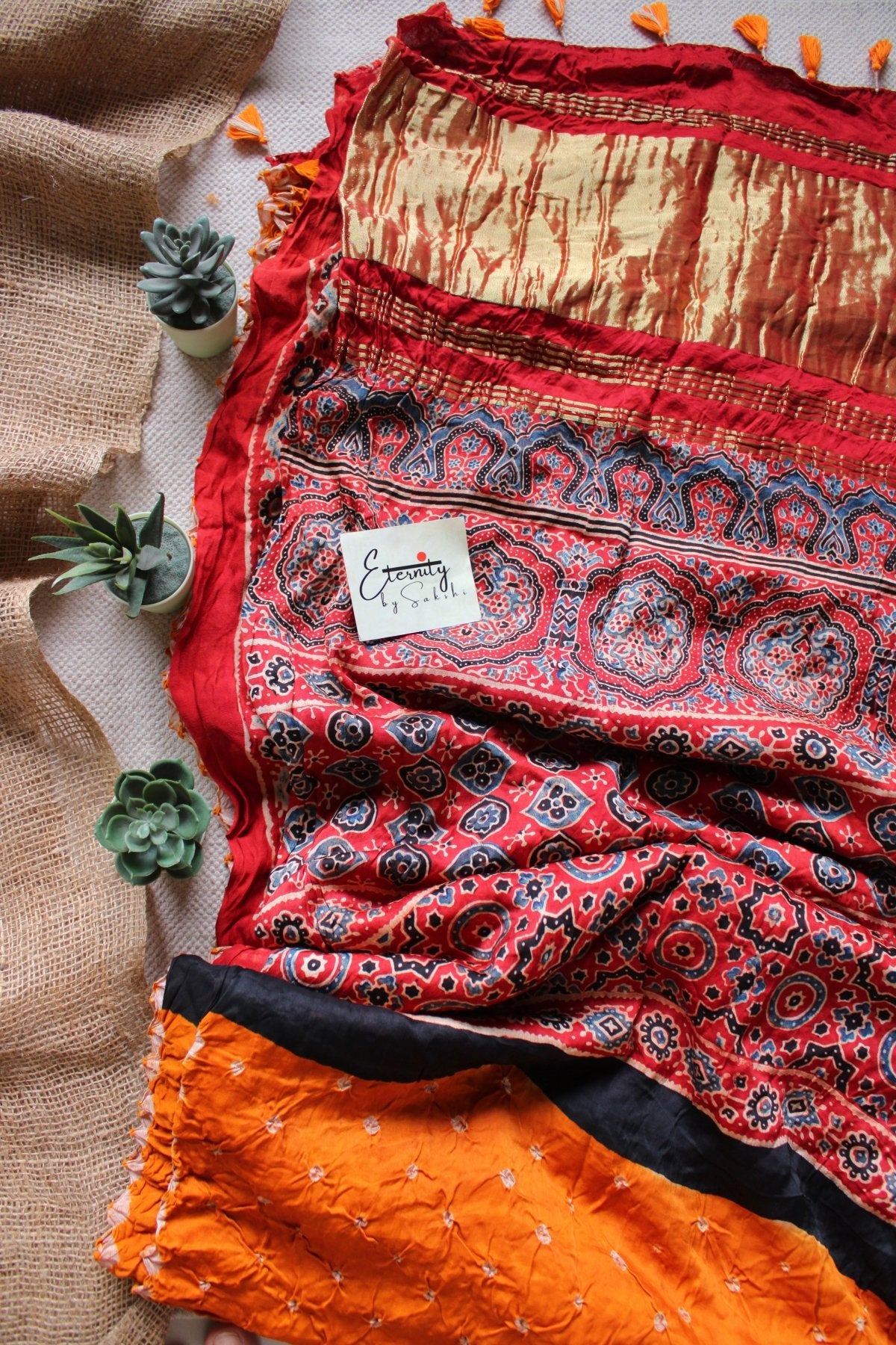 Orangish Yellow Modal Bandhani Saree - Eternity by Sakshi