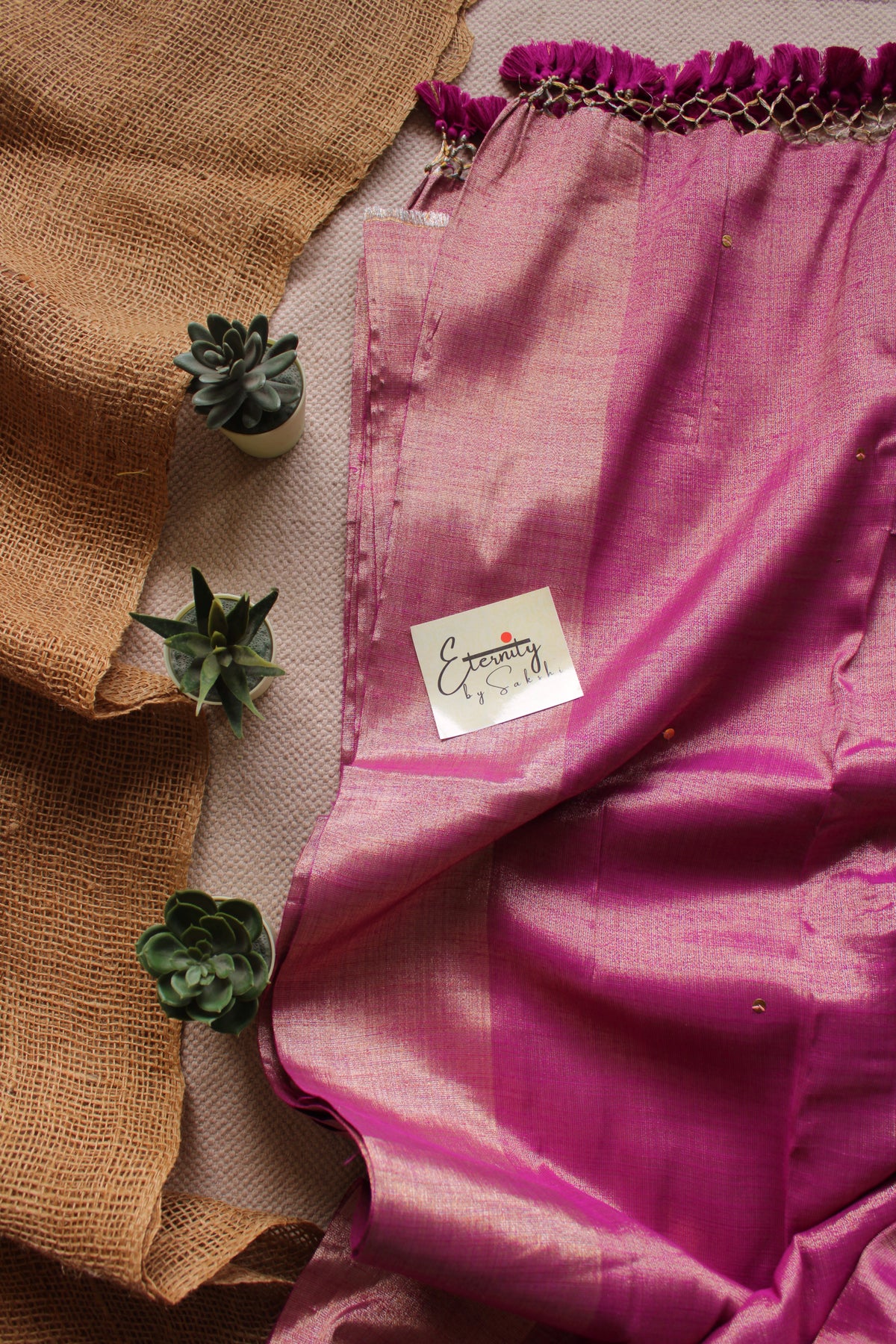 Pink Metallic Tissue Saree