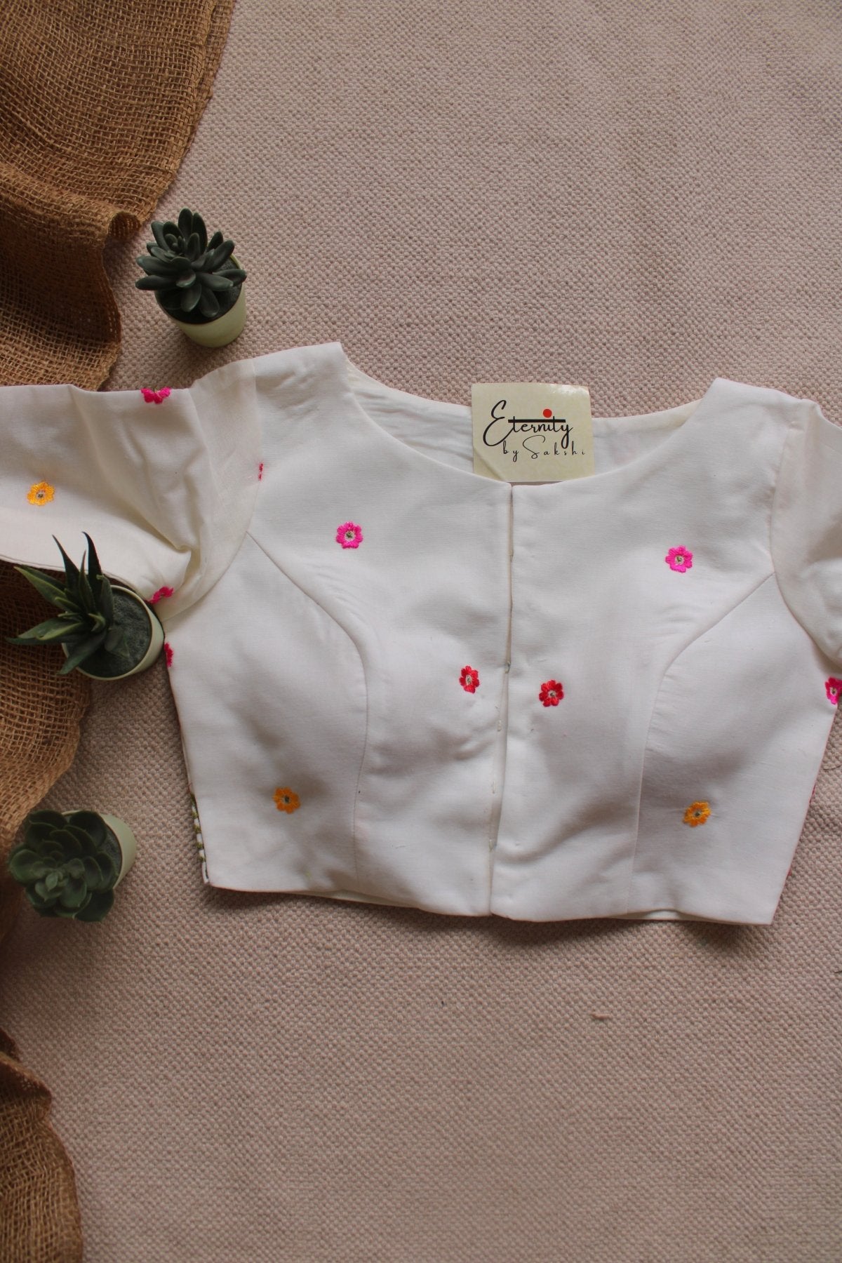 White Machine Embroidery Blouse - Eternity by Sakshi