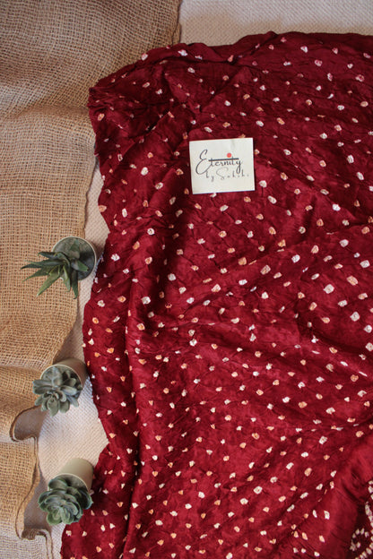 Maroon Plain Bandhani Saree
