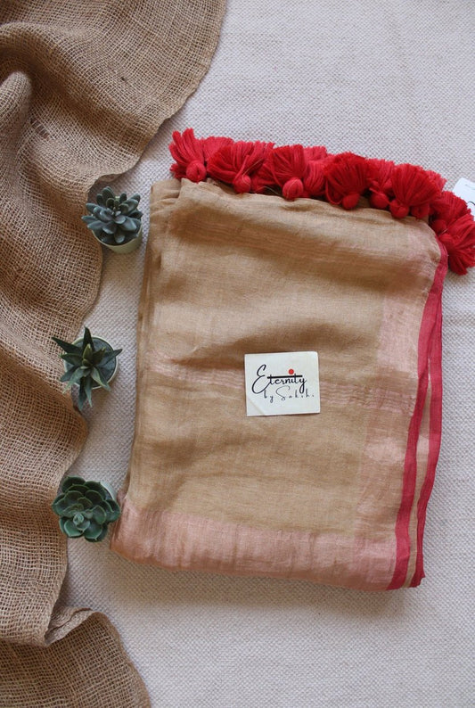 Kangana Linen Saree + Surkh Red Blouse Combo - Eternity by Sakshi