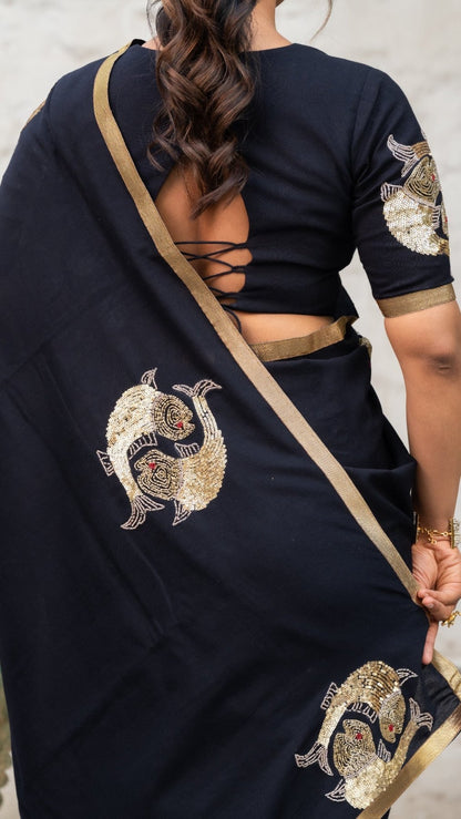 Midnight Jalpari Elegance Handwork Saree - Eternity by Sakshi