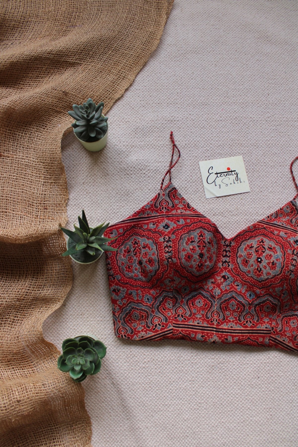 Brick Red Mirror Ajrakh blouse - Eternity by Sakshi