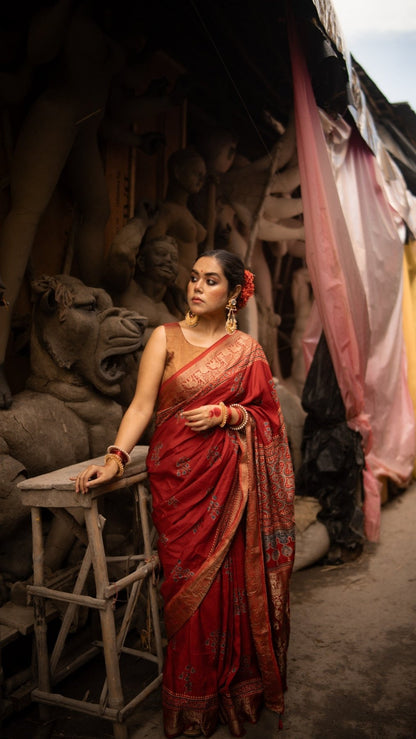 Exclsuive Dul Red Dola Silk Saree - Eternity by Sakshi