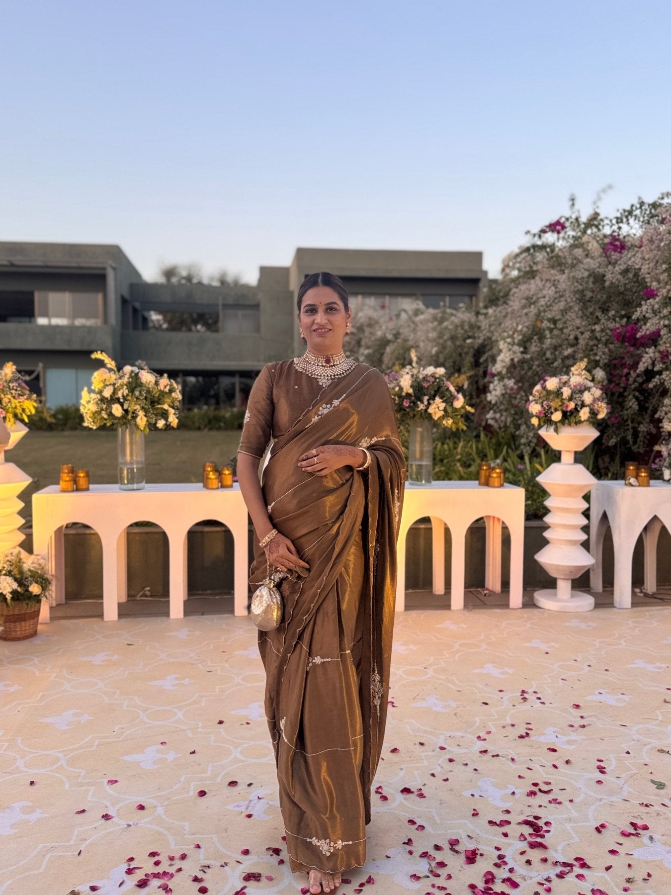 Cappuccino Modal Handwork Saree - Eternity by Sakshi