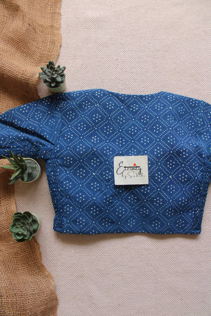 Indigo Vanilla Ajrakh Stretchable Blouse - Eternity by Sakshi