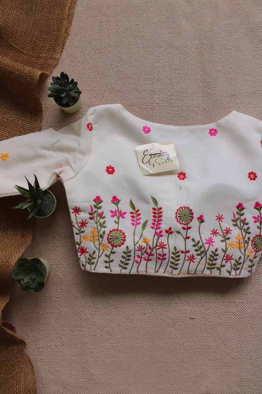 White Machine Embroidery Blouse - Eternity by Sakshi