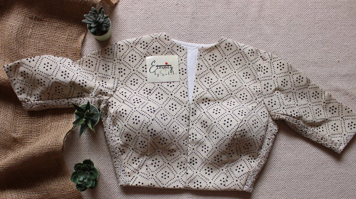 Vanilla + Raspberry (Ajrakh Stretchable) (Combo Blouse) - Eternity by Sakshi
