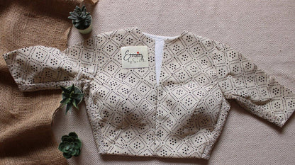 Vanilla + Raspberry (Ajrakh Stretchable) (Combo Blouse) - Eternity by Sakshi