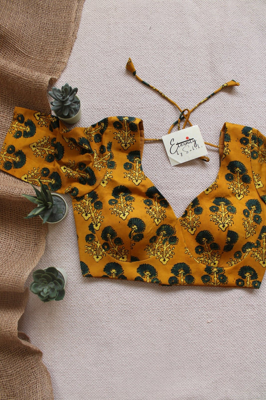 Yellow Ajrakh Silk Blouse - Eternity by Sakshi