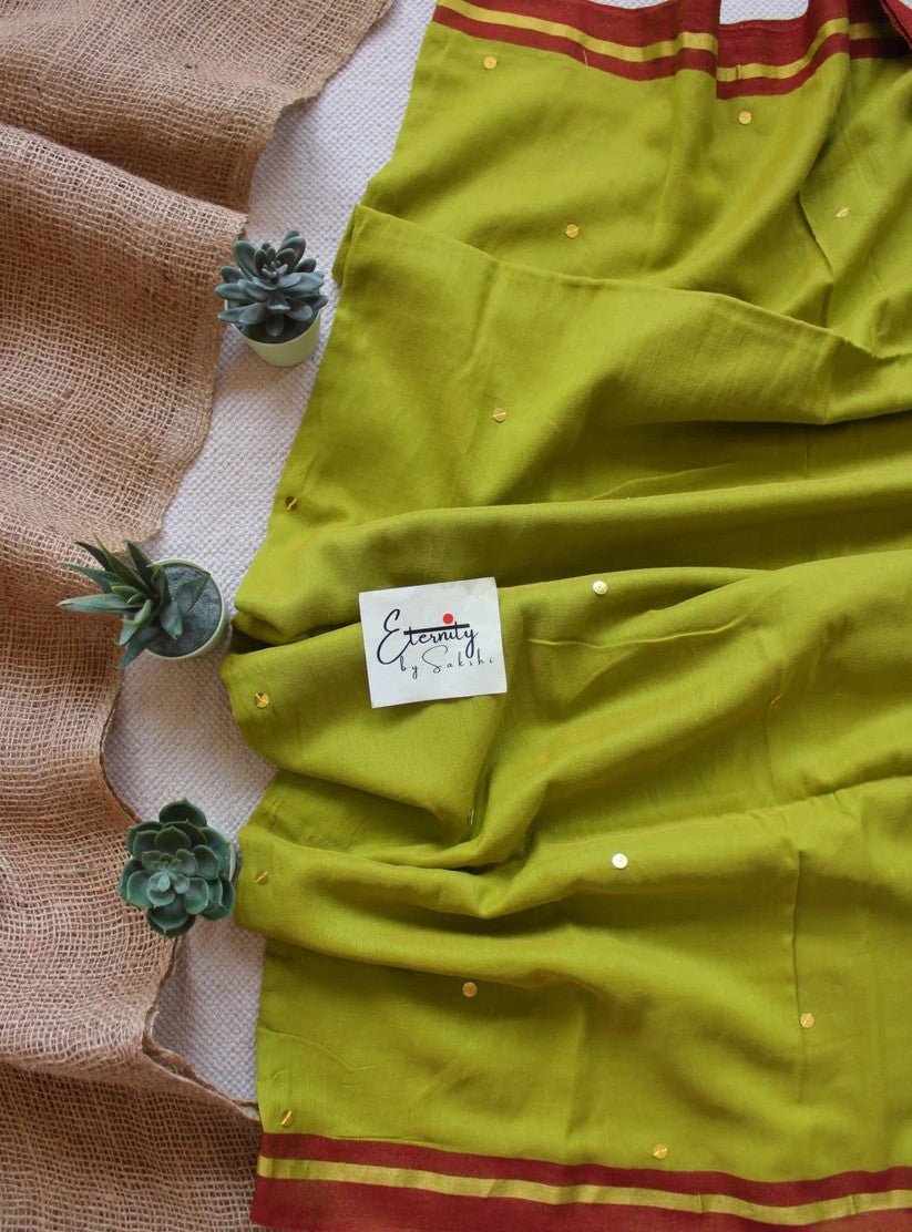 Mehendi Green Varnika Saree + Maroon Gulnaar Brocade Blouse Combo - Eternity by Sakshi