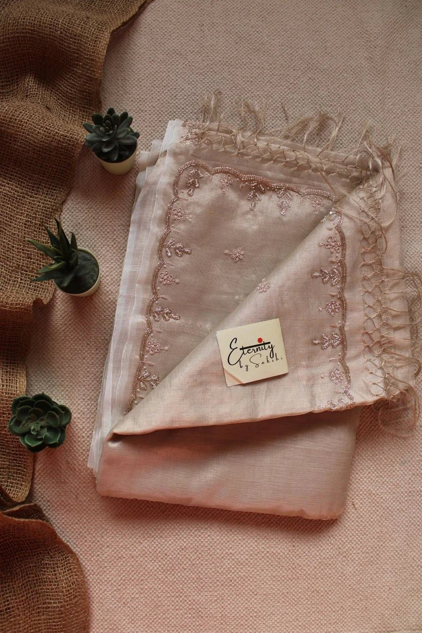 Pearl Handwork Raaz Saree + Beige Metallic Single Zip Mood Blouse Combo - Eternity by Sakshi